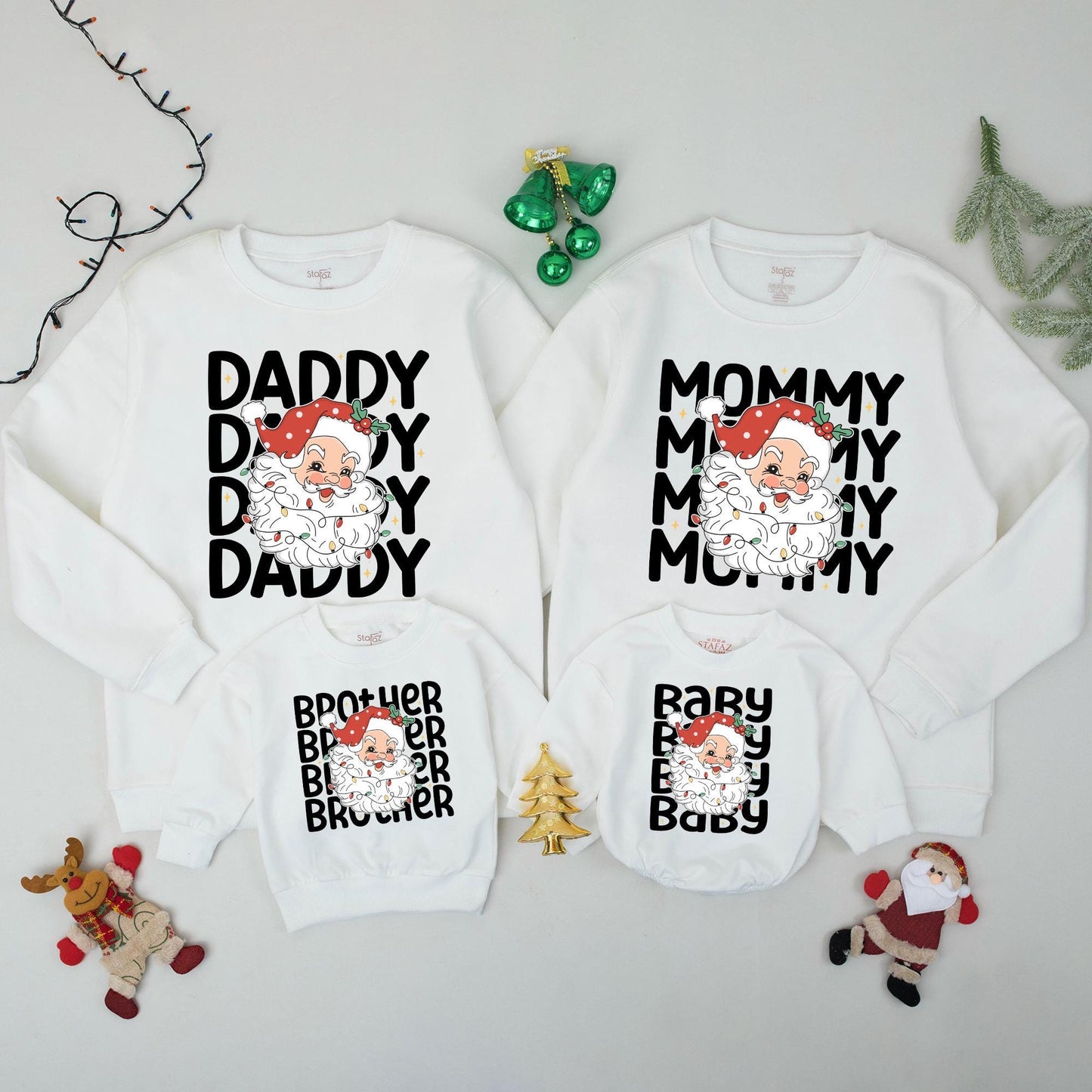 Custom Retro Santa Family Christmas Sweatshirt Matching Outfits Mommy Daddy Baby Xmas Holiday Gift