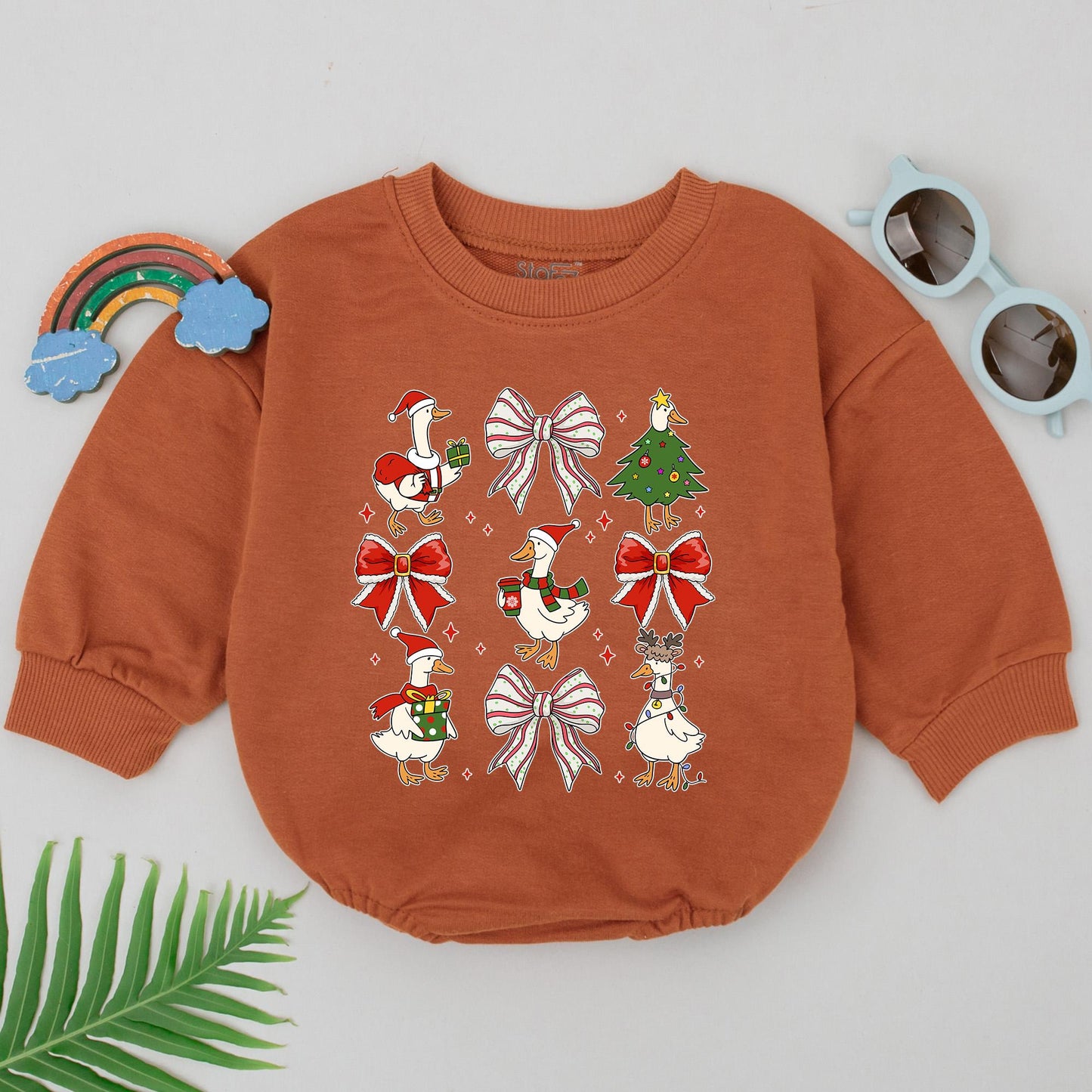 Festive Goose Christmas Romper: Cute Cartoon Geese Holiday Outfit, First Xmas Bodysuit, Baby Shower Gift, Funny Newborn Clothes, Infant Xmas Clothes (139 chars)