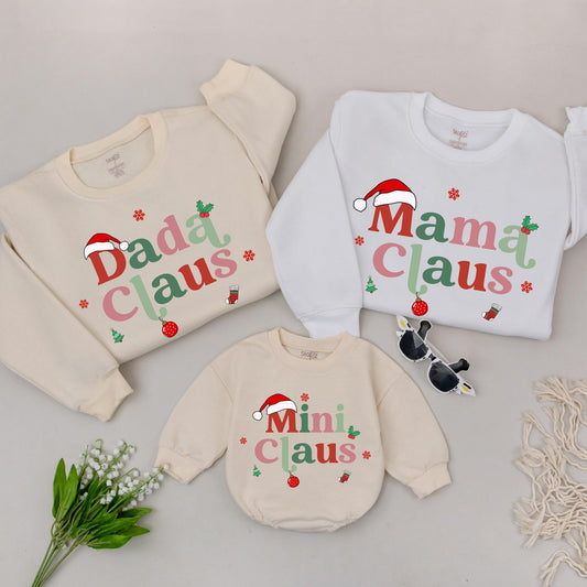 Mama Claus Sweatshirt Family Matching Retro Christmas Sweaters Outfit, Personalized Dada Mini Claus, Mommy and Me Holiday Outfits Soft Comfy Vintage Gift