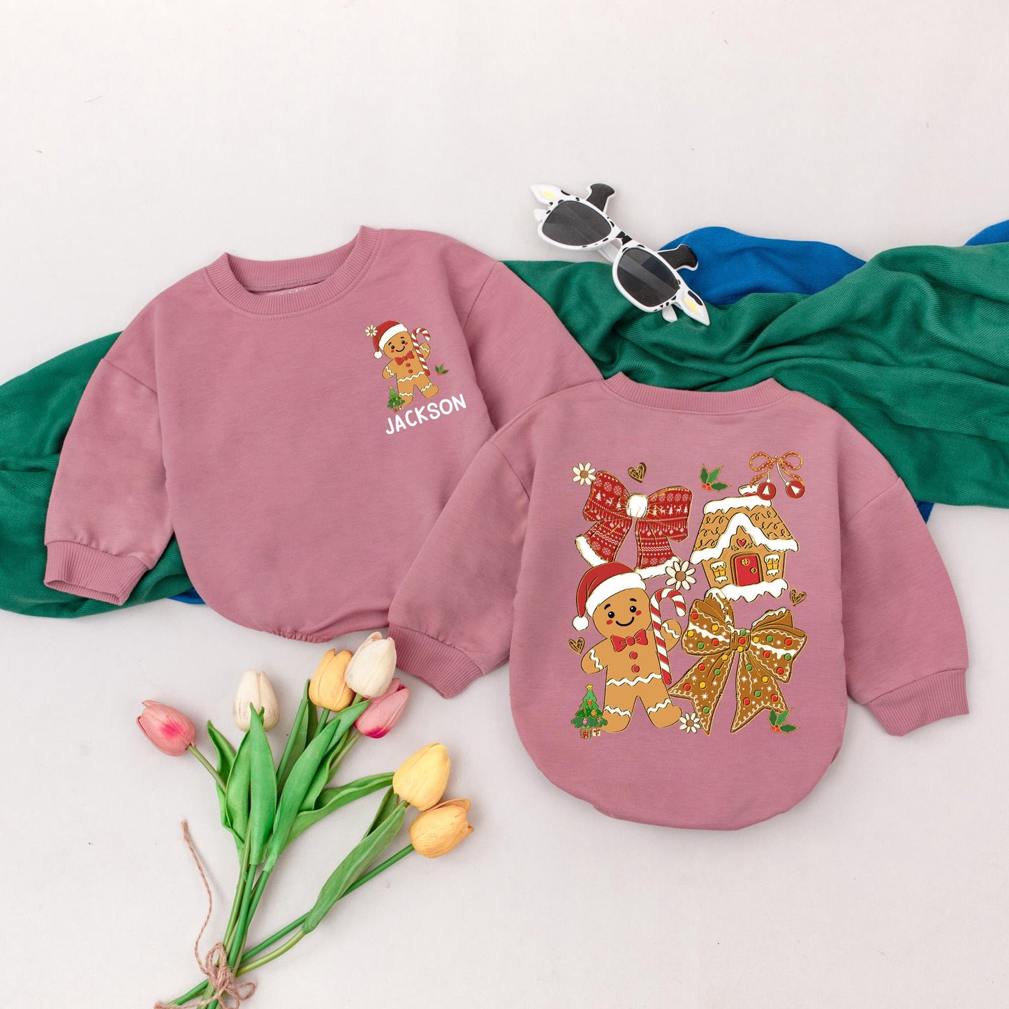 Personalized Jackson Gingerbread Christmas Romper Baby Girl Outfit Custom Name First Xmas Bodysuit Holiday Gift