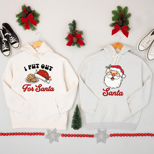 I Put Out For Santa Sweatshirt Cute Cookie & Santa Hat Christmas Couple Matching Family Holiday Gift For Her Fun Xmas Pajama Top