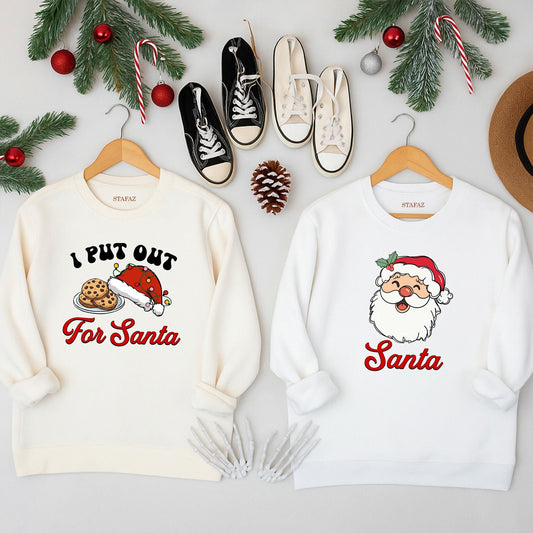 I Put Out For Santa Sweatshirt Cute Cookie & Santa Hat Christmas Couple Matching Family Holiday Gift For Her Fun Xmas Pajama Top