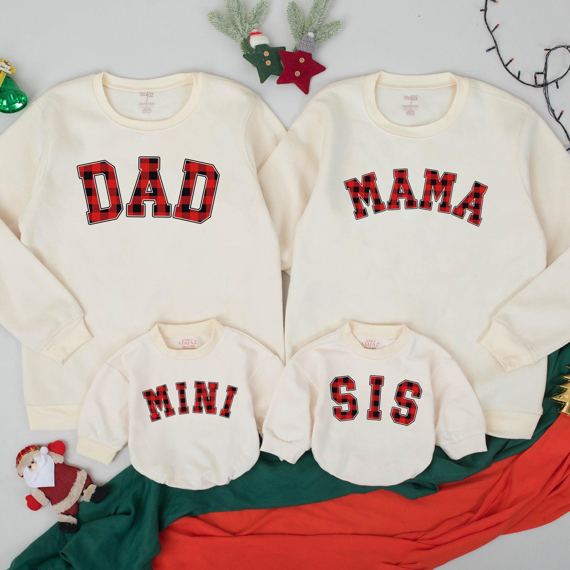 Festive Plaid Family Matching Sweatshirts Mama Dada Mini SIS Cozy Christmas Outfits Classic Red Black Buffalo Style