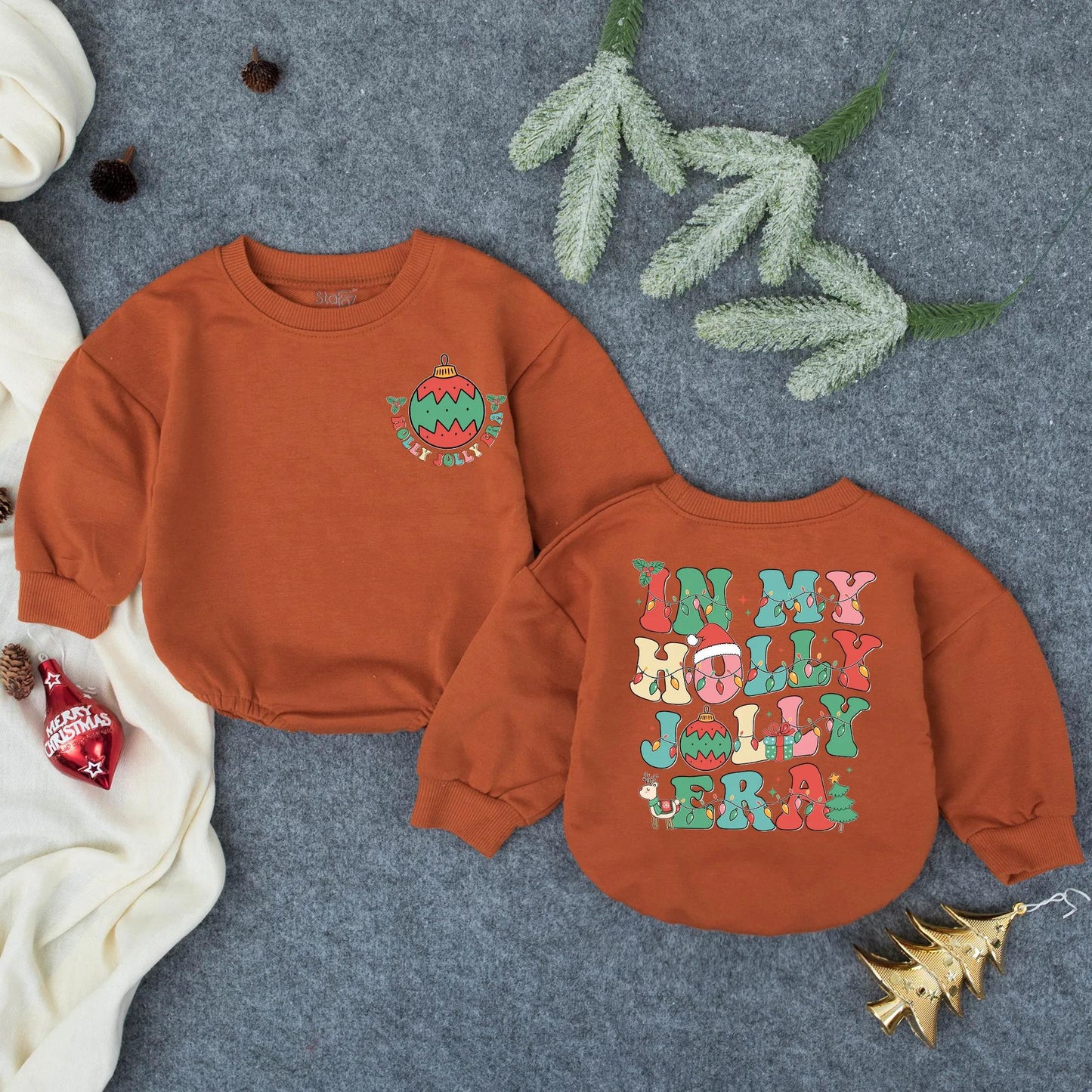 In My Holly Jolly Era Christmas Bubble Romper Baby Girl First Holiday Outfit Toddler Bodysuit Winter Shower Gift Retro Cheerful Infant Newborn Style