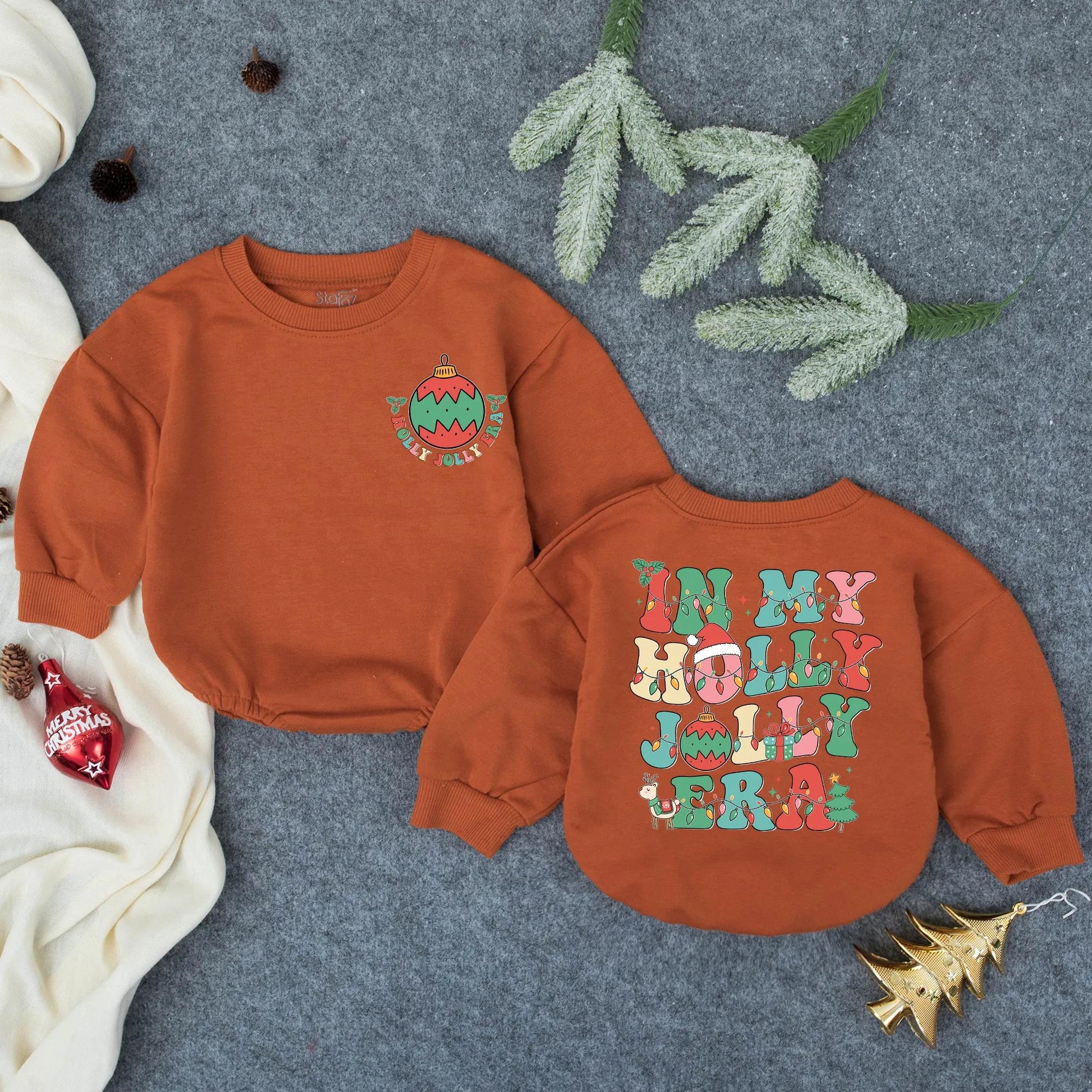 In My Holly Jolly Era Christmas Bubble Romper Baby Girl First Holiday Outfit Toddler Bodysuit Winter Shower Gift Retro Cheerful Infant Newborn Style