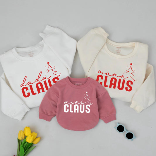 Mama and Mini Claus Matching Christmas Sweatshirts for Family Holiday Outfits Baby's First Christmas Dada Mom and Me Festive Red Design