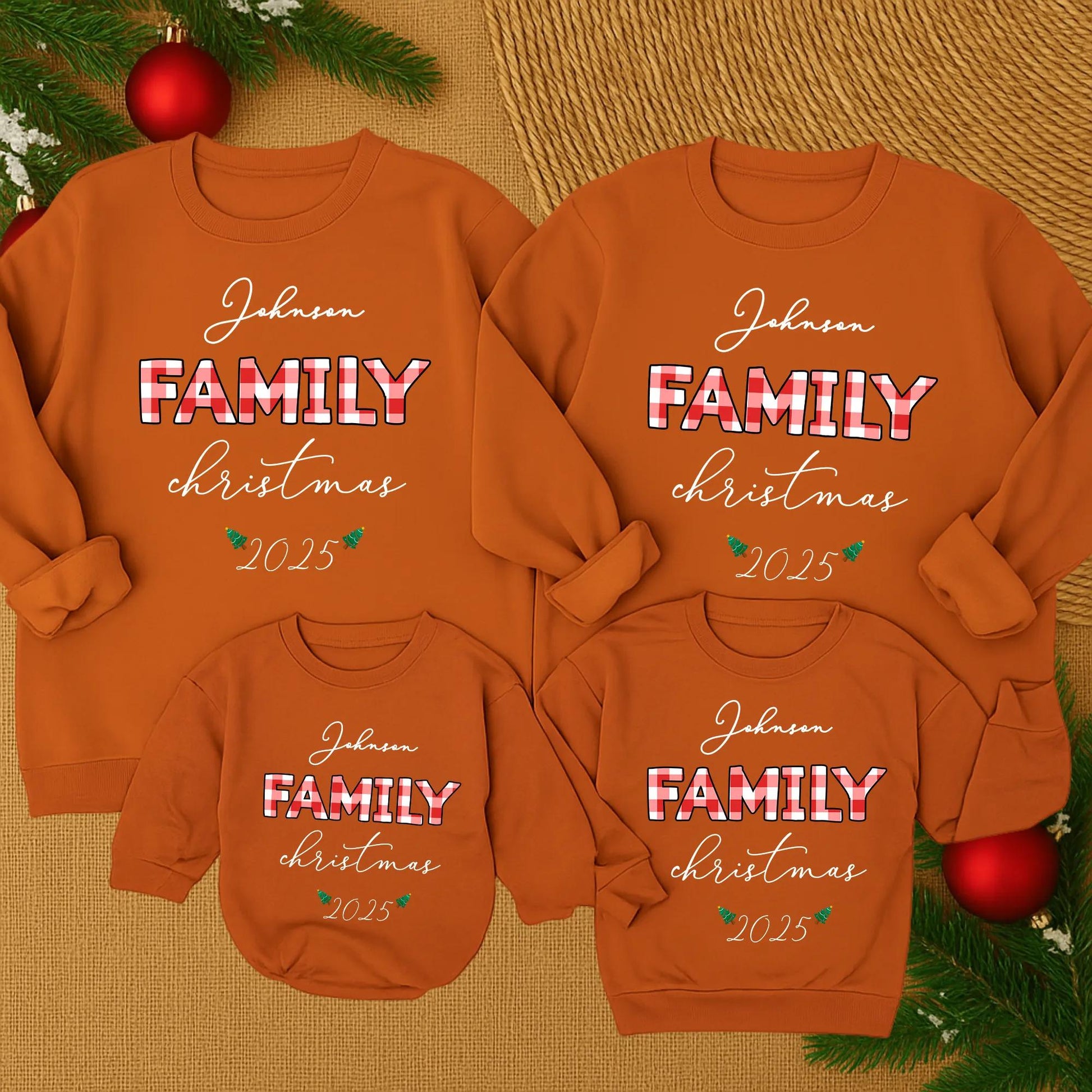 Johnson Family Christmas 2025 Sweatshirt Red Plaid Trees Making Memories Together Matching Outfit Mama Baby