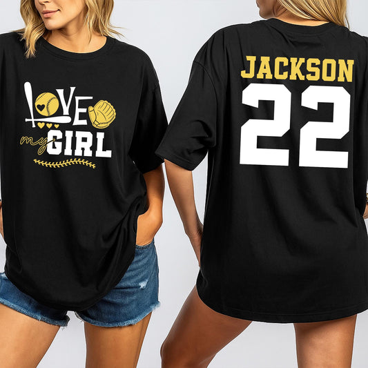 Love My Girl Softball Mom Shirt Personalized Name Number Player Softball Family Spirit Wear Game Day Gift
