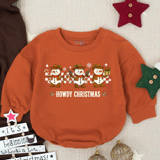 Howdy Snowman Christmas Baby Romper Western Cowboy Holiday Outfit Infant Clothes Toddler First Christmas Gift