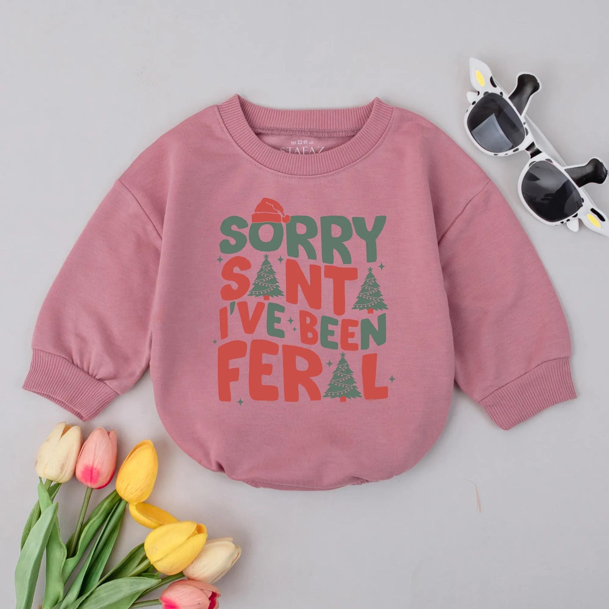 Feral Christmas Baby Bubble Romper, Sorry Santa Red & Green Holiday Outfit, Retro Xmas Baby Clothes, Cute Gift for Baby Girl or Boy
