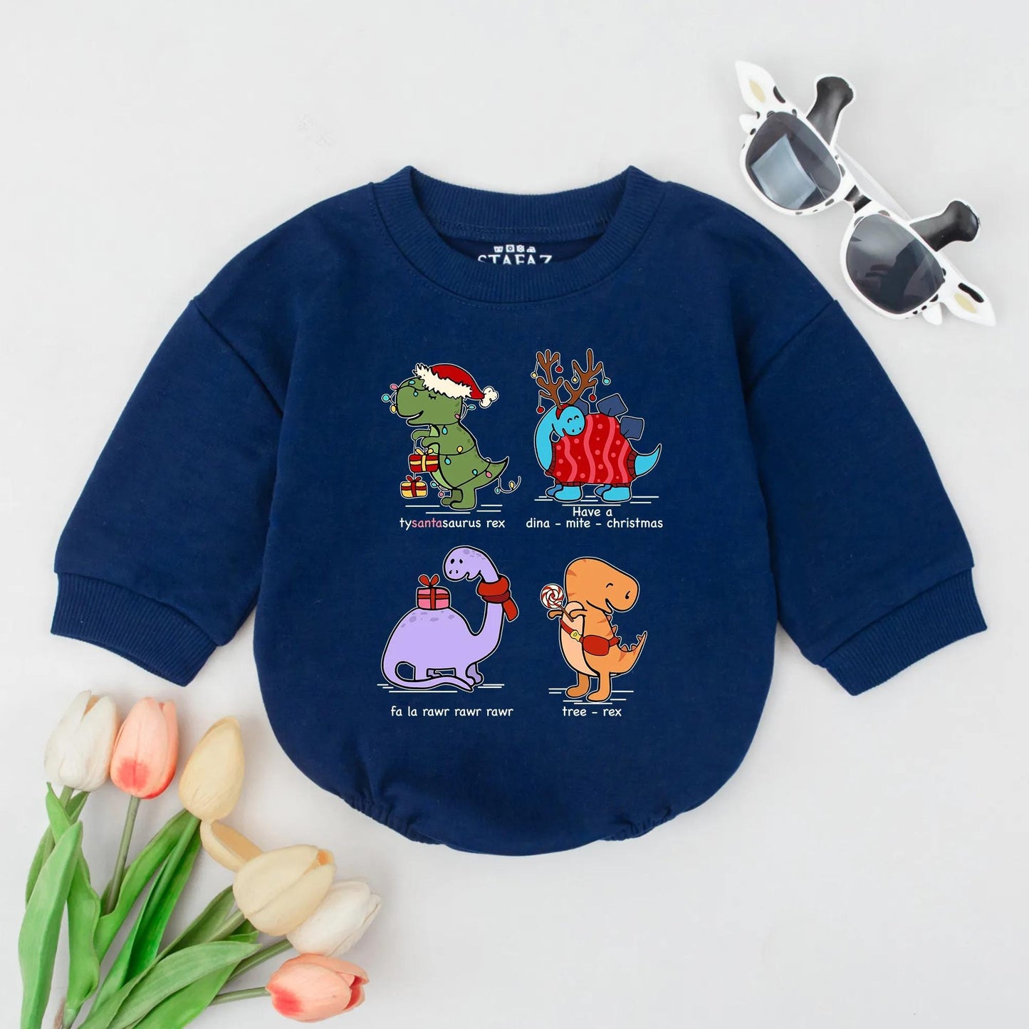 Cute Christmas Dinosaur Bubble Romper Vintage Baby Outfit Merry Christmas Vibes Dino Baby Shower Gift 1st Xmas Clothes