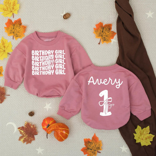 Personalized Pink Bow Birthday Girl Bubble Romper for Avery's First Birthday Celebration Cute Girly Baby Clothes First Birthday Party Gift