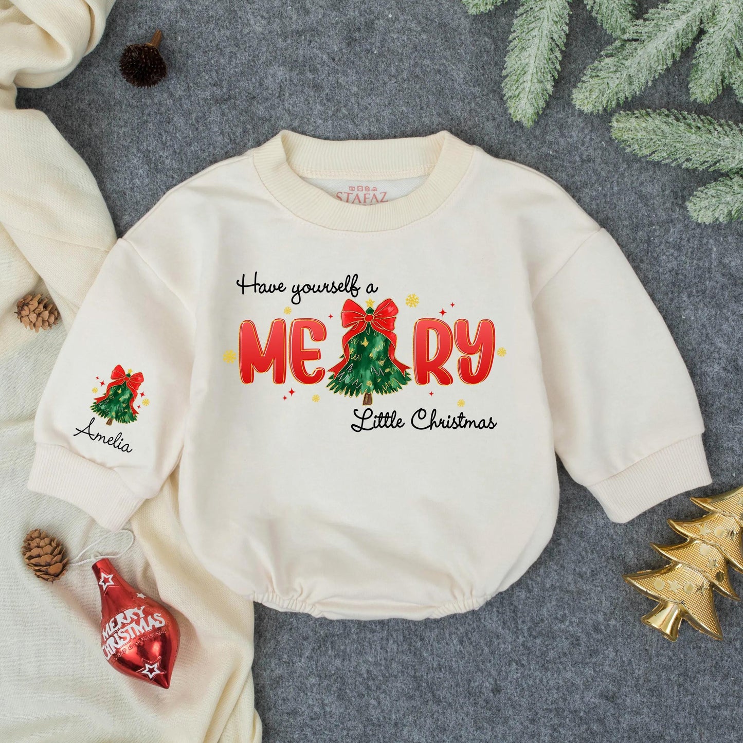 Personalized Merry Little Christmas Romper, Amelia's First Christmas Outfit, Bow Bodysuit, Winter Girl Clothes, Baby Shower Gift, Festive Holiday Romper Clothes