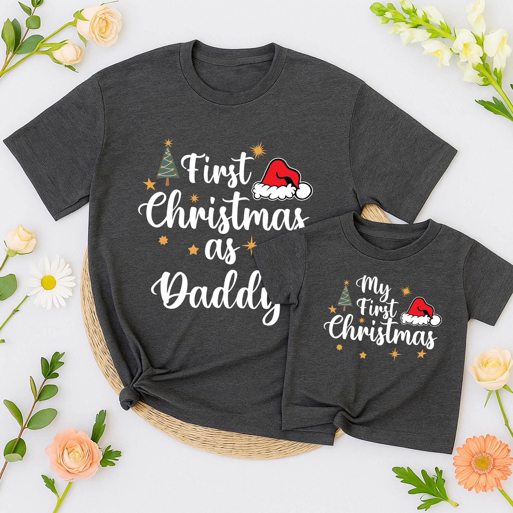 Personalized First Christmas Matching Family Shirts: Mommy, Daddy & Baby's First Xmas Outfits, Custom Name, Our First Holiday Family Celebration Tees