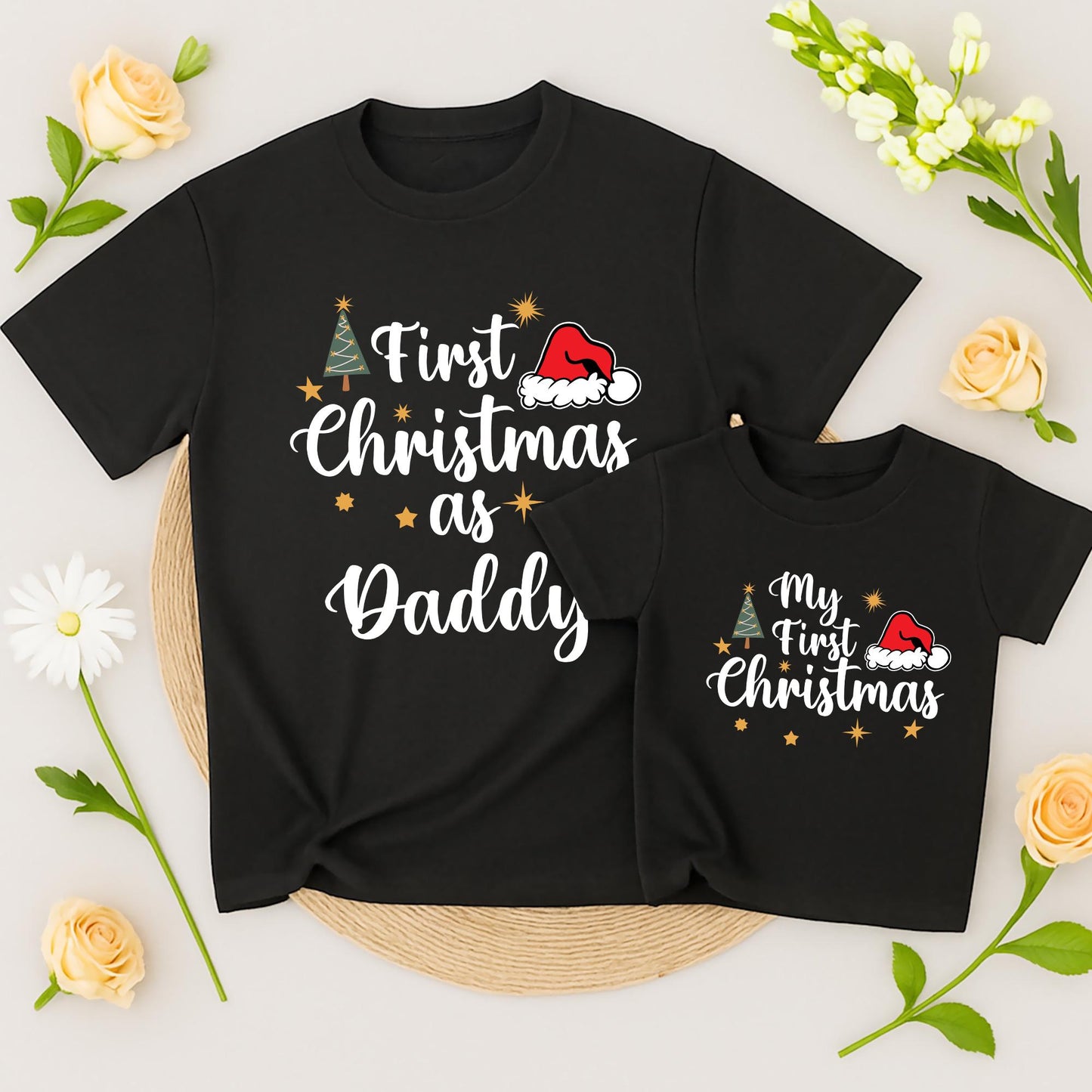 Personalized First Christmas Matching Family Shirts: Mommy, Daddy & Baby's First Xmas Outfits, Custom Name, Our First Holiday Family Celebration Tees