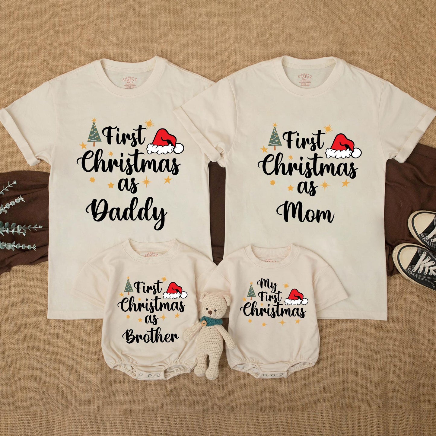 Personalized First Christmas Matching Family Shirts: Mommy, Daddy & Baby's First Xmas Outfits, Custom Name, Our First Holiday Family Celebration Tees