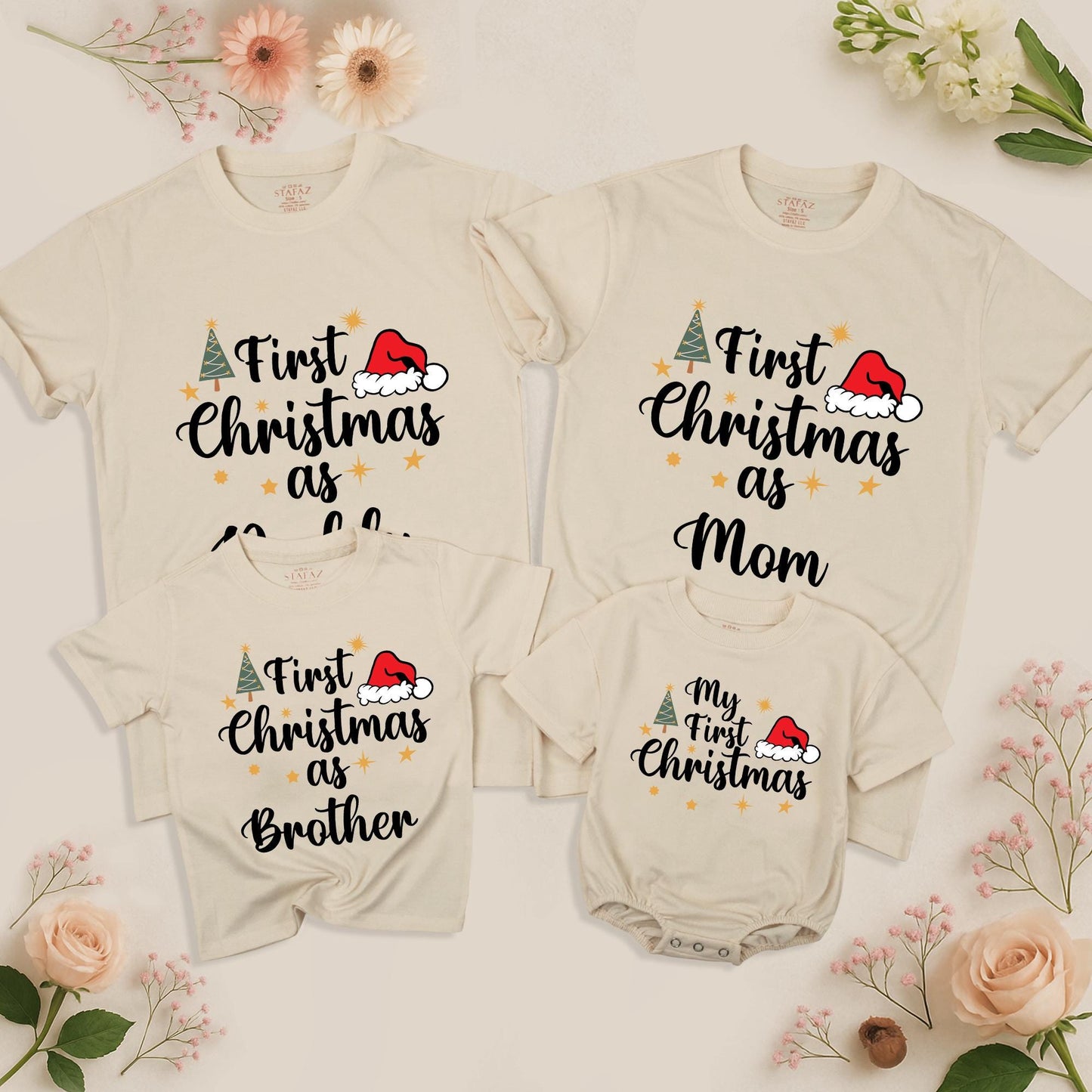 Personalized First Christmas Matching Family Shirts: Mommy, Daddy & Baby's First Xmas Outfits, Custom Name, Our First Holiday Family Celebration Tees