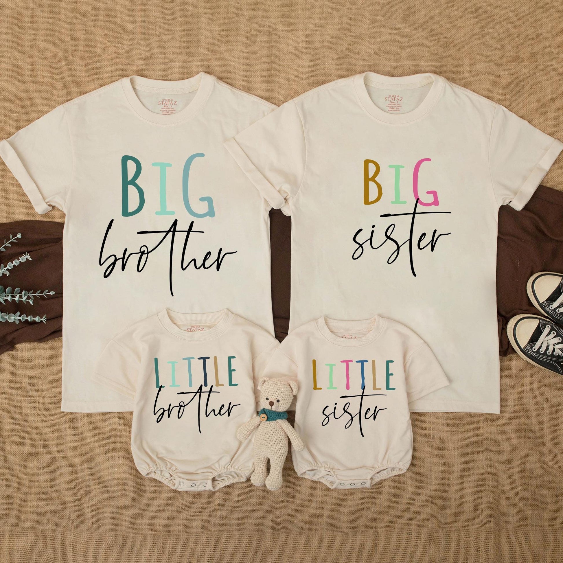 Big Brother Big Sister Matching Baby Outfit, Pregnancy Announcement Shirts for Family Reveal, Soft Cotton Tee Set