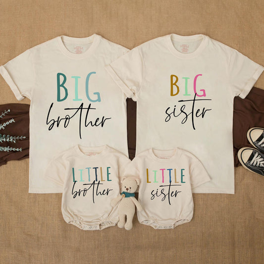 Big Brother Big Sister Matching Baby Outfit, Pregnancy Announcement Shirts for Family Reveal, Soft Cotton Tee Set
