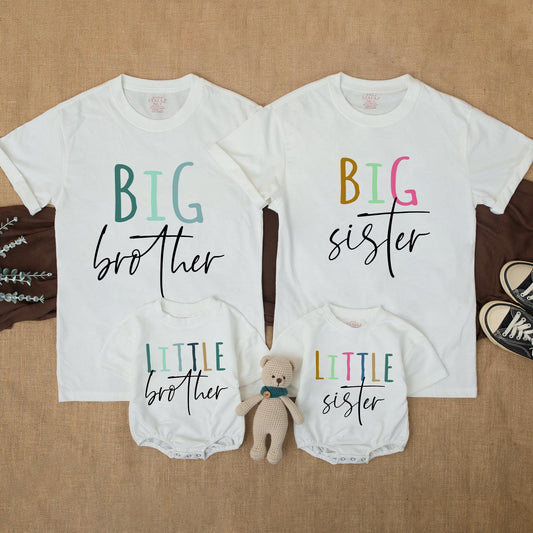 Big Brother Big Sister Matching Baby Outfit, Pregnancy Announcement Shirts for Family Reveal, Soft Cotton Tee Set