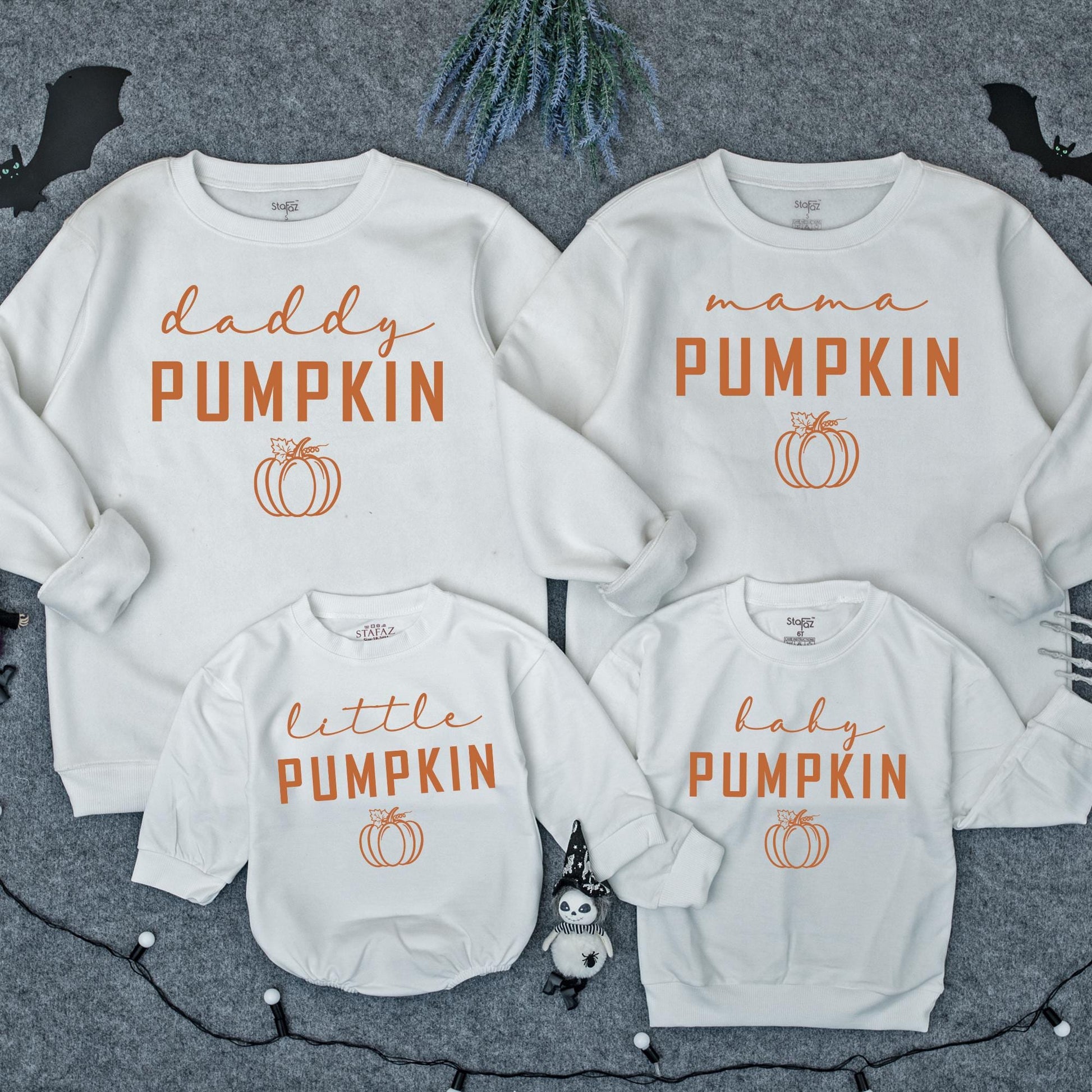 Personalized Matching Family Pumpkin Sweatshirts featuring Mama Daddy Little Baby designs Retro Fall Halloween Season Gifts