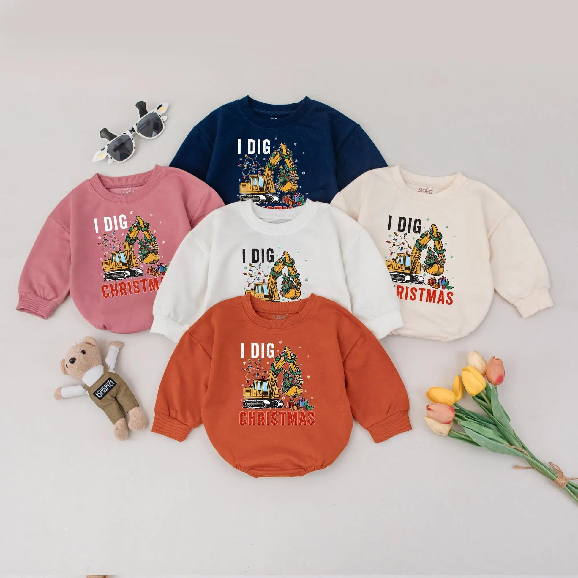 I Dig Christmas Bubble Romper Baby Boy Construction Truck Outfit Holiday Clothes Xmas Gift, Excavator Design, Baby Shower Present