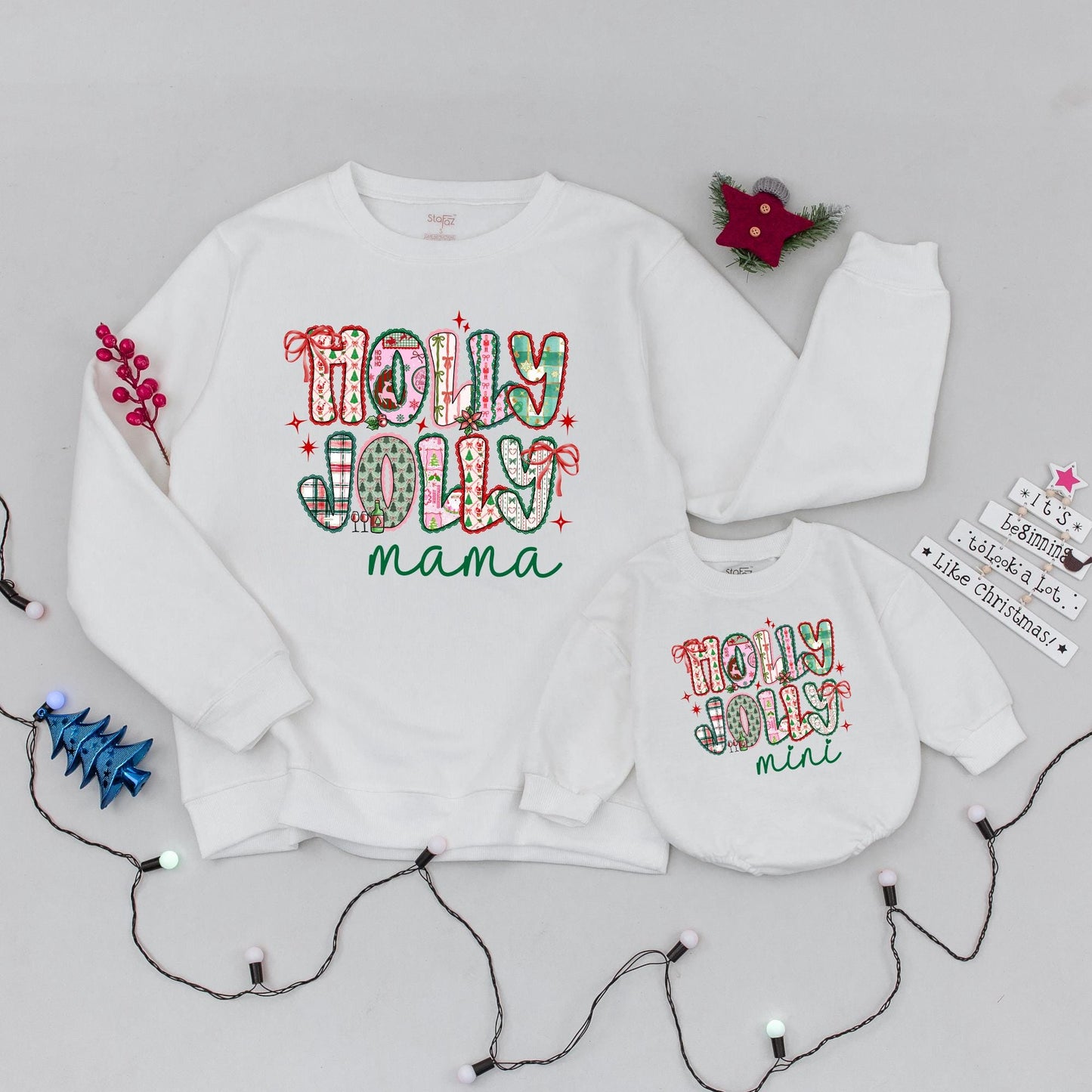 Holly Jolly Mama and Mini Matching Sweatshirts Vintage Christmas Design Family Holiday Outfits Soft Cozy