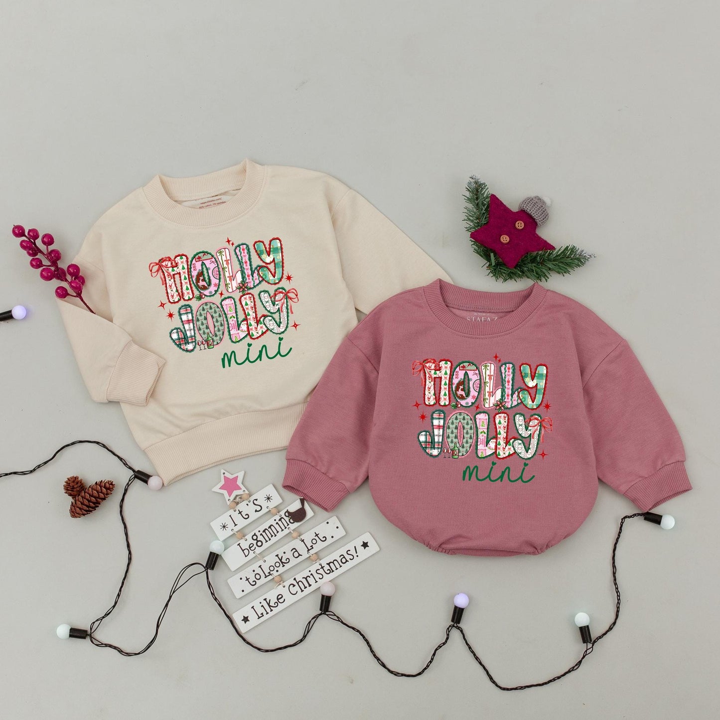 Holly Jolly Mama and Mini Matching Sweatshirts Vintage Christmas Design Family Holiday Outfits Soft Cozy