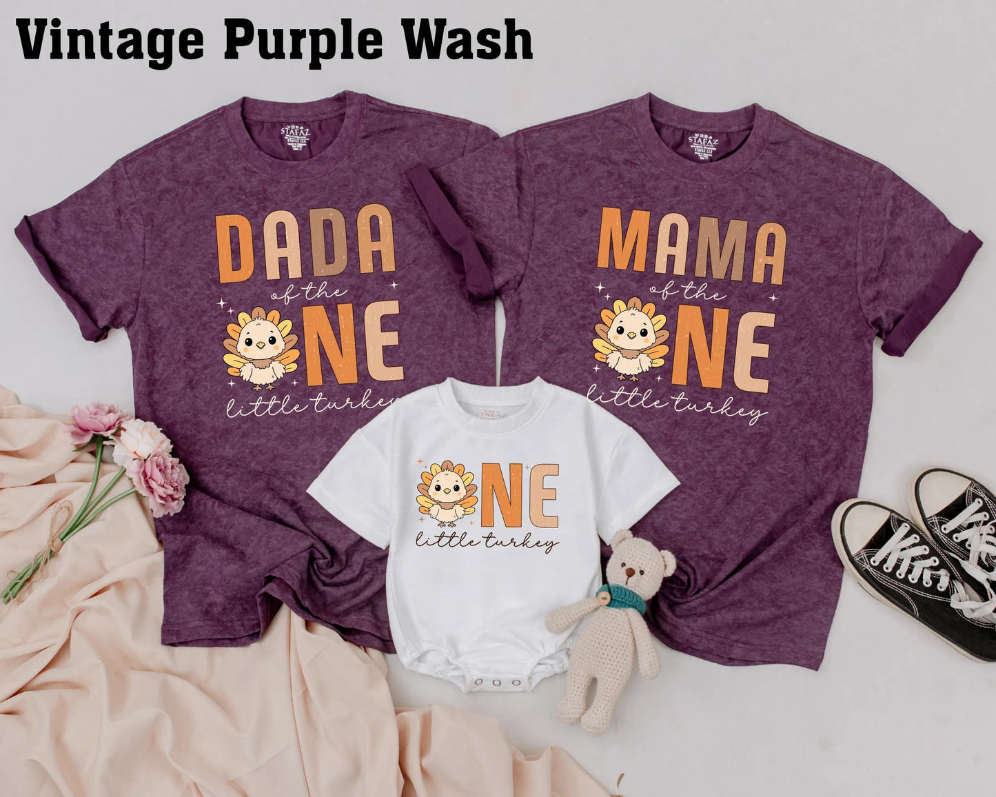 Thanksgiving Family Matching Birthday Shirts, Cute Turkey Outfit for ONE, Fall First Birthday Clothes, Dada Mama Sister Little Turkey, Comfy Cotton (140 chars)