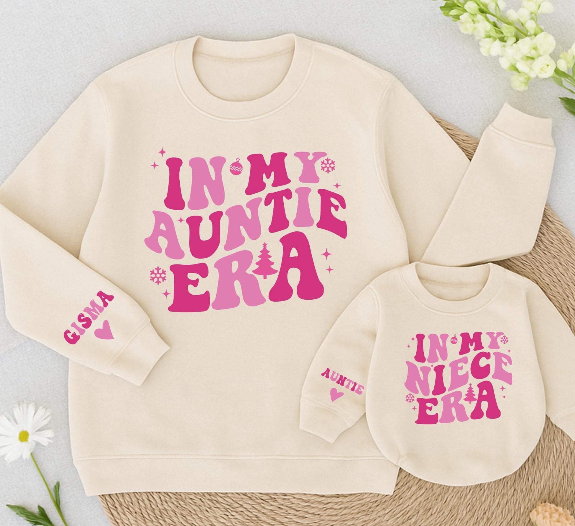 In My Auntie & Niece Era Matching Sweatshirt Set Christmas Outfit, Personalized Aunt Gift, Playful Holiday Sweaters for Cool Aunts & Nieces, Fun Present