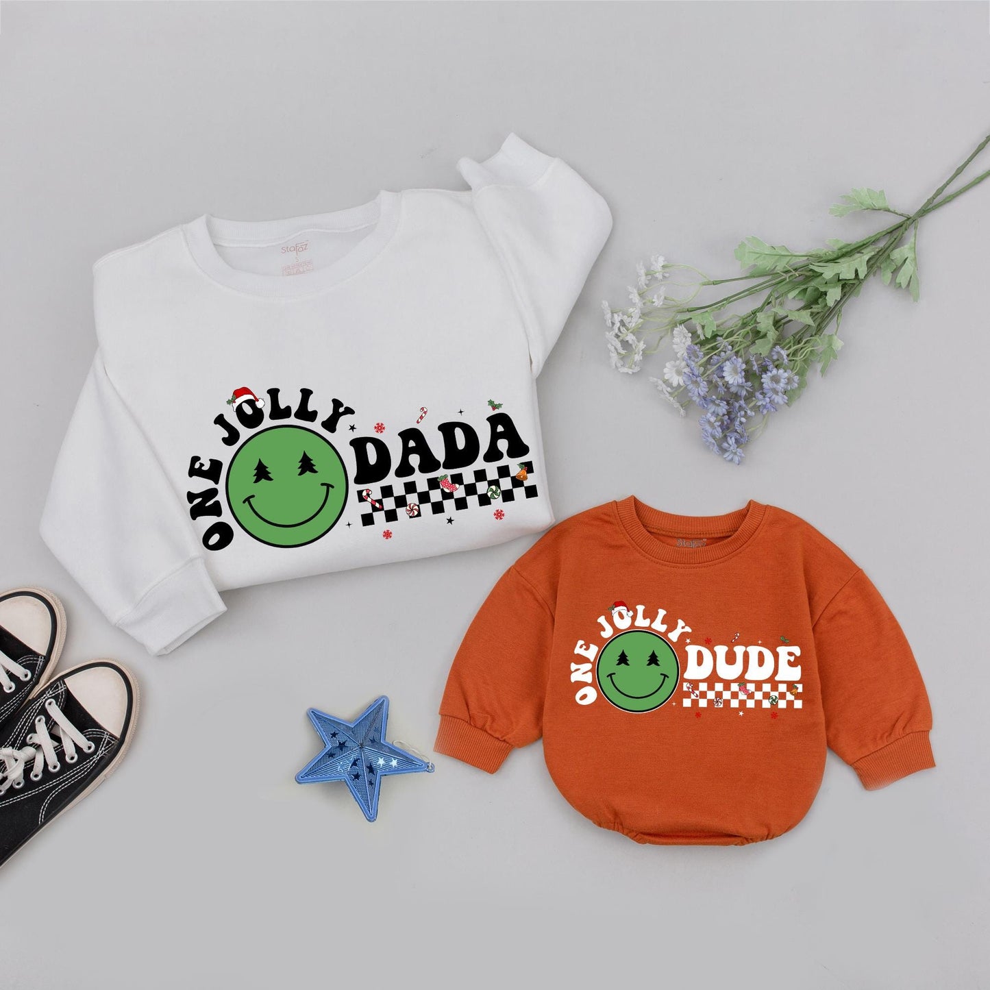 Personalized One Jolly Family Christmas Sweatshirt with Santa Hat & Smiley Face! Matching Mommy & Me Holiday Outfits for New Parents