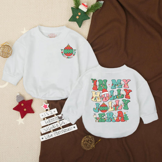 In My Holly Jolly Era Baby Bubble Romper Festive Retro Artwork Christmas Lights Toddler Outfit My First Christmas Gift