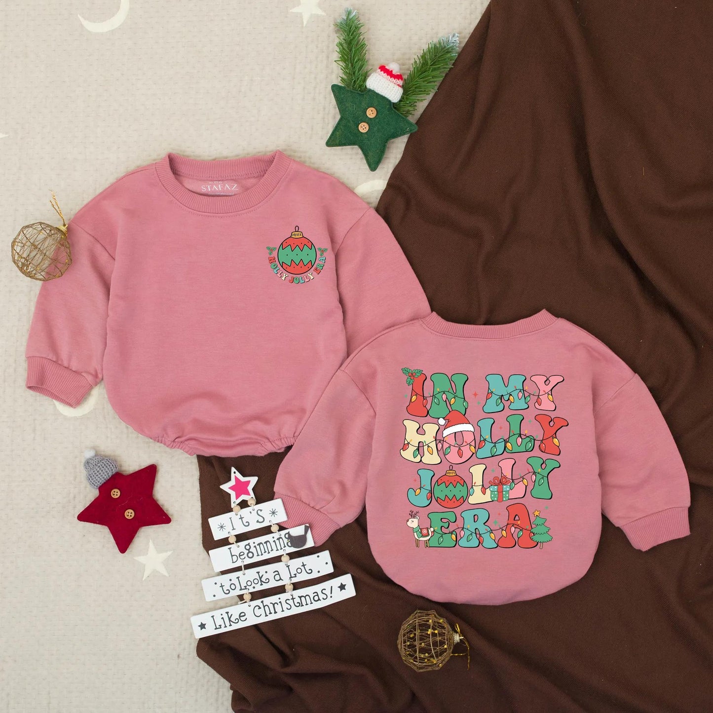 In My Holly Jolly Era Baby Bubble Romper Festive Retro Artwork Christmas Lights Toddler Outfit My First Christmas Gift