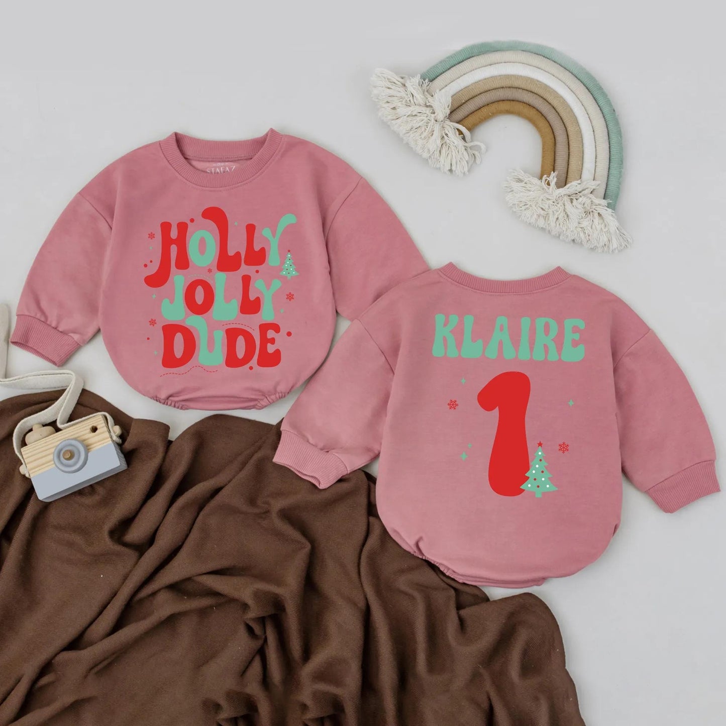 Personalized Holly Jolly Dude 1st Christmas Romper Outfit for Baby Boy, Custom Name Holiday Bodysuit, Xmas Gift, Newborn