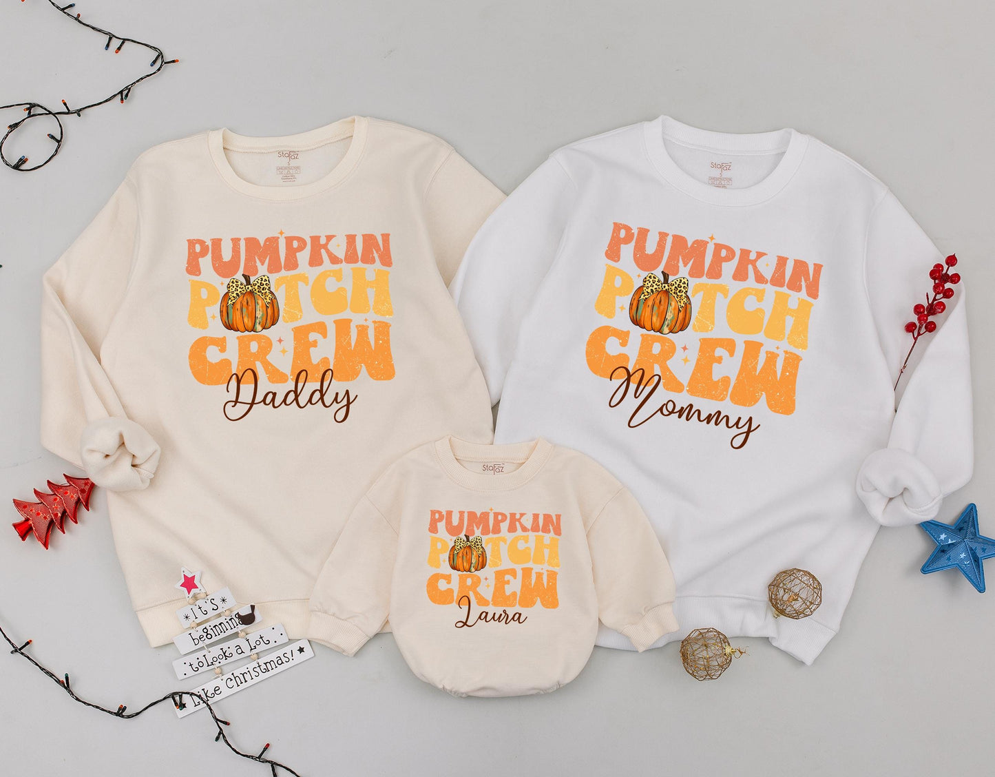 Personalized Pumpkin Patch Crew Matching Family Sweatshirt, Retro Fall Outfit for Toddler Kid, Custom Thanksgiving Gift, Cheetah Pumpkin Bow 139char