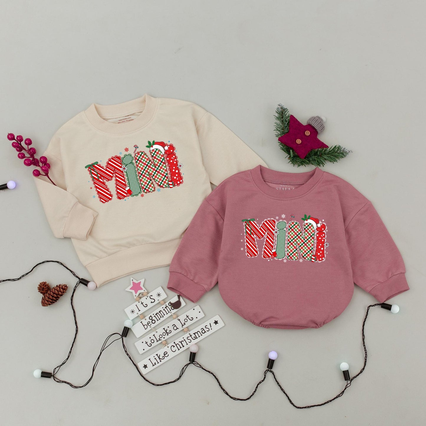 Matching Mama Mini Christmas Sweatshirts, Personalized Family Holiday Sweaters, Red & Green Festive Design, Xmas Gift