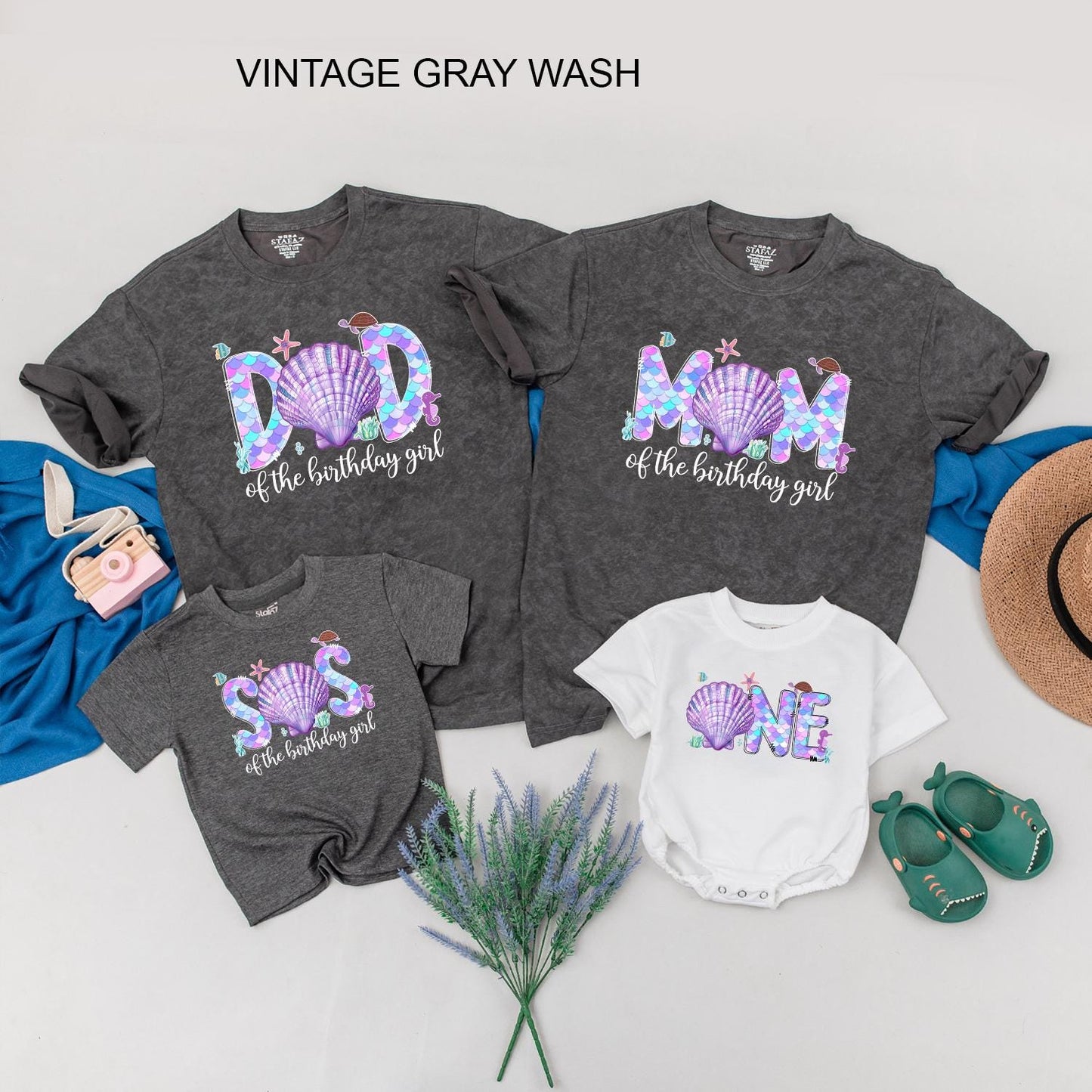 Custom Mermaid Birthday Girl Shirt with Sparkling Scales Family Ocean Party Tees Under the Sea Celebration First Year Keepsake