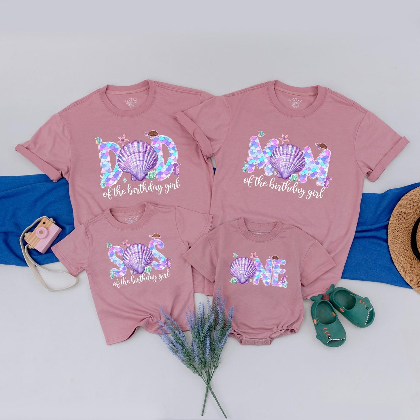 Custom Mermaid Birthday Girl Shirt with Sparkling Scales Family Ocean Party Tees Under the Sea Celebration First Year Keepsake