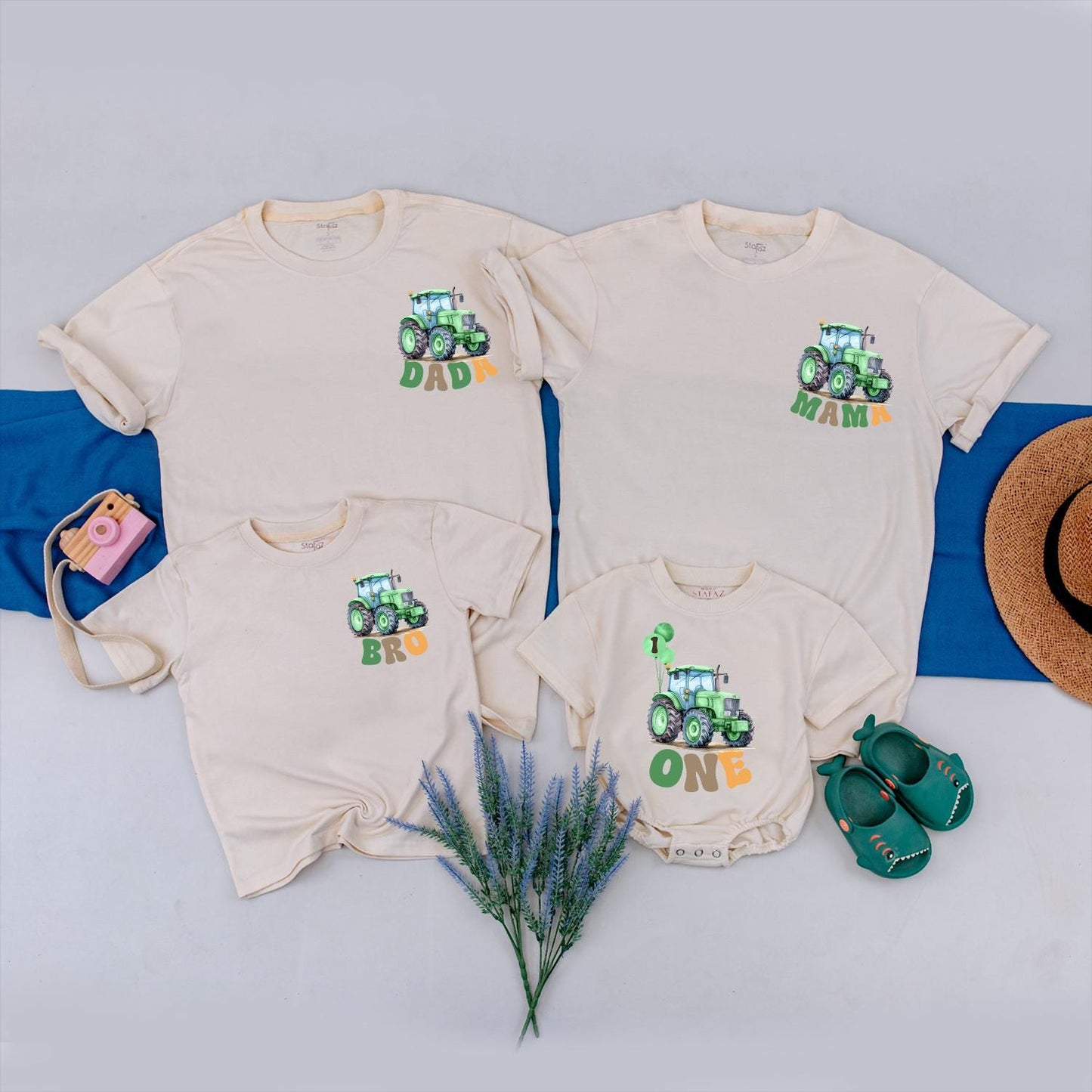 Matching Family Custom Green Tractor Birthday Shirts Farm Party Outfit Playful Dada Mama Bro One Designs for Boys First Birthday