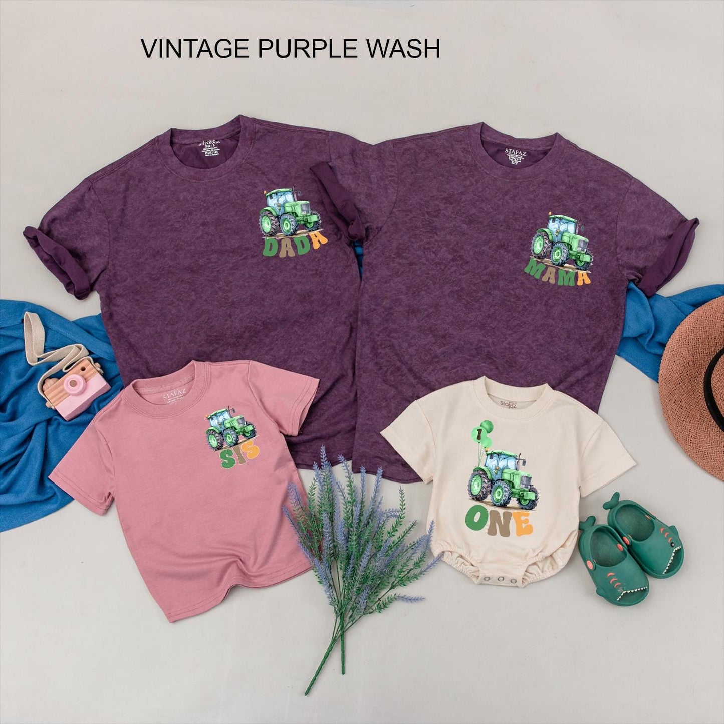 Matching Family Custom Green Tractor Birthday Shirts Farm Party Outfit Playful Dada Mama Bro One Designs for Boys First Birthday