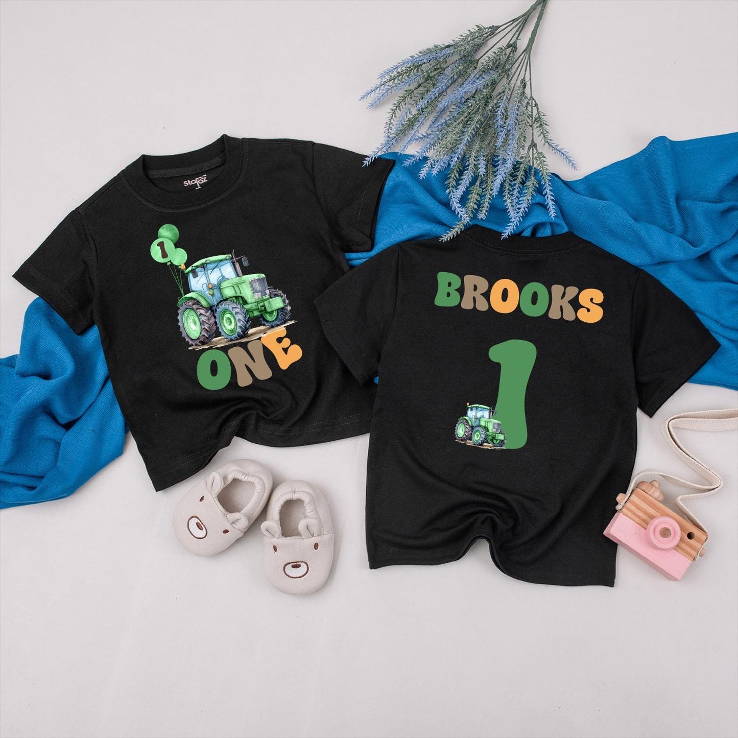 Matching Family Custom Green Tractor Birthday Shirts Farm Party Outfit Playful Dada Mama Bro One Designs for Boys First Birthday