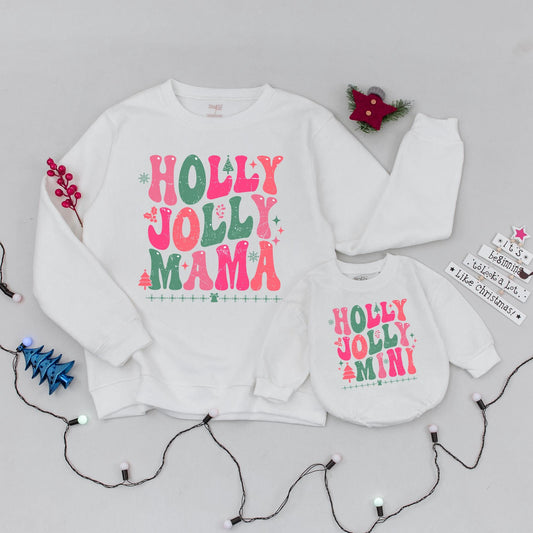 Holly Jolly Mama & Mini Matching Sweatshirts Cozy Holiday Sweaters Family Christmas Outfit Gift for Mom and Baby