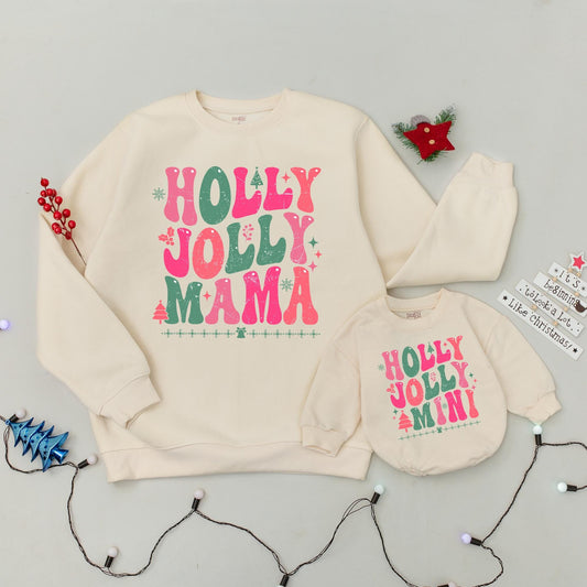 Holly Jolly Mama & Mini Matching Sweatshirts Cozy Holiday Sweaters Family Christmas Outfit Gift for Mom and Baby