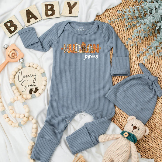 Hudson Thanksgiving Baby Bodysuit, Fall Newborn Outfit, Autumn Baby Shower Gift, Personalized Name, Coming Home Clothes