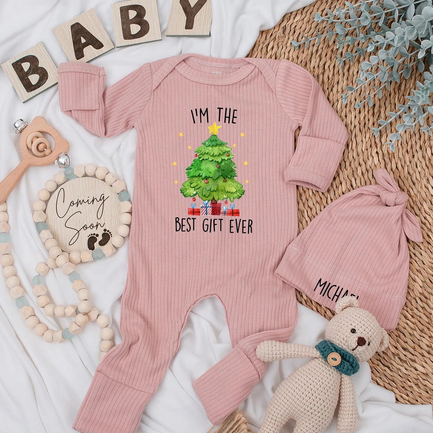I'm the Best Gift Ever Baby Bodysuit Christmas Outfit Newborn Clothes Xmas Baby Shower Gift Holiday, Tree Design