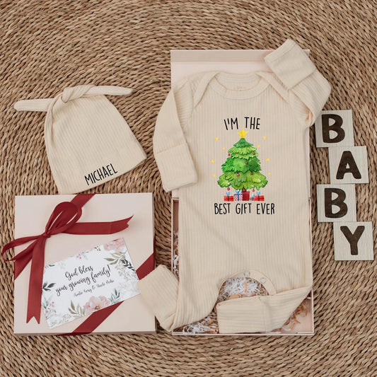 I'm the Best Gift Ever Baby Bodysuit Christmas Outfit Newborn Clothes Xmas Baby Shower Gift Holiday, Tree Design