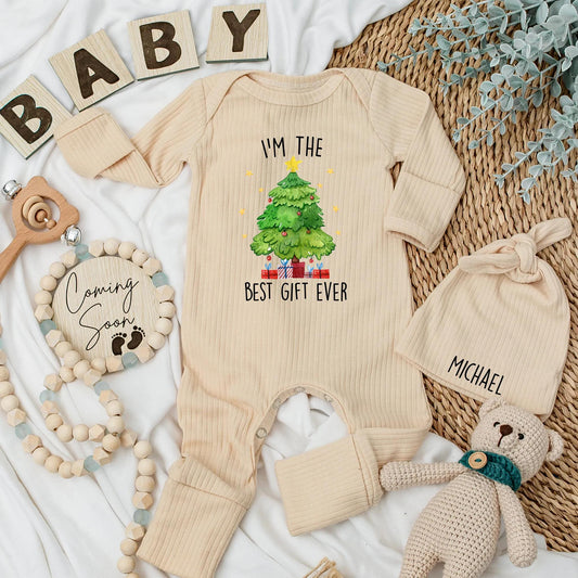 I'm the Best Gift Ever Baby Bodysuit Christmas Outfit Newborn Clothes Xmas Baby Shower Gift Holiday, Tree Design