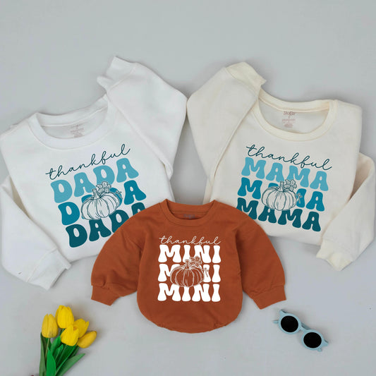 Thankful Mama & Mini Teal Pumpkin Sweatshirt Set, Mom and Baby Fall Shirts, Thanksgiving Gift, Matching Mommy and Me Outfits (138 chars)