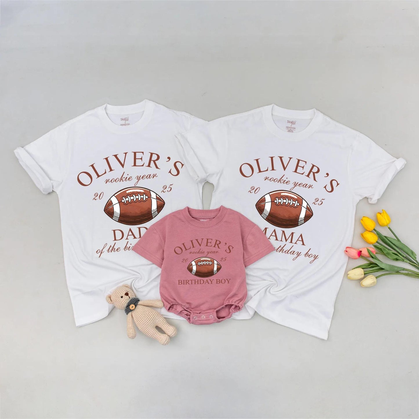 Rookie Year Football Birthday Family Matching Shirts for First Birthday Boy Oliver's Game Day Party Celebration Tee for Mom Dad Sister Brother