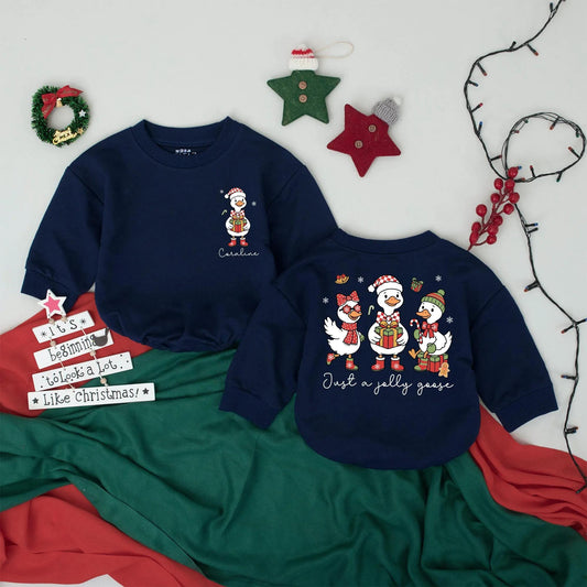 My 1st Christmas Personalized Romper: Jolly Goose Outfit, Custom Name Holiday Bodysuit, Funny Festive Infant Clothes, Baby Shower Gift, Red & Green 139